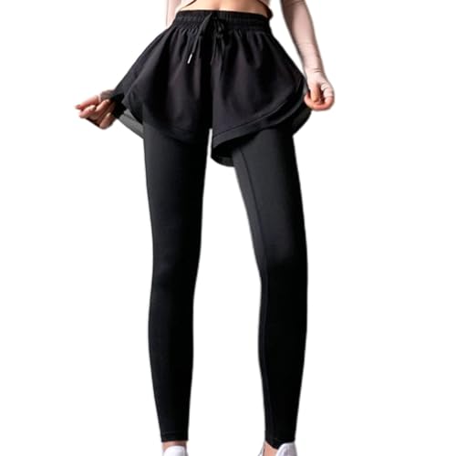 Mllepjdh 2-in-1-enge Sport Leggings Für Damen Mit Hoher Taille Und Shorts Kordelzug Yogahose von Mllepjdh