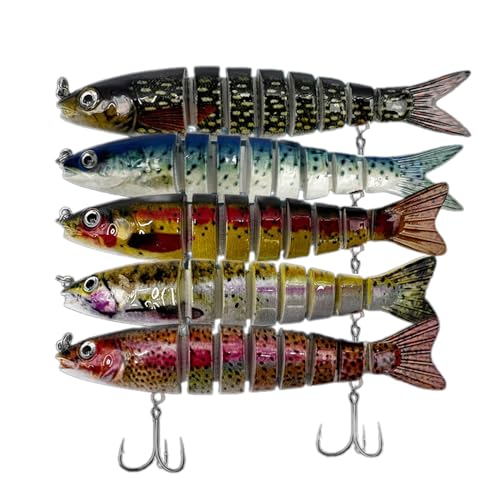 Mllepjdh 5 Stücke Mehrteilige Künstliche Angelköder Angelhaken Gelenk Swimbait Crankbait Angeln Realistische 3D Sinkende Schwimmköder von Mllepjdh