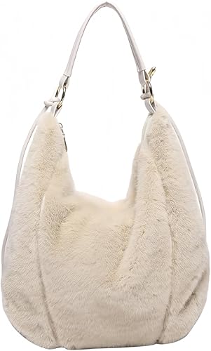 Mnbfc Plush Tote Bag for Women Girl: Plush Shoulder Bag Fluffy Handbag Y2K Bag Adjustable Shoulder Strap for Shopping School Travel Work (Beige) von Mnbfc