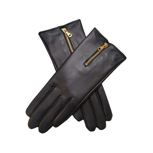 Mnjyihy Damen Handschuhe Aus Schaffell Leder Modisch Mit Reißverschluss Fleece Warm Winddicht Fahrhandschuhe Zipper Style 2 7 von Mnjyihy