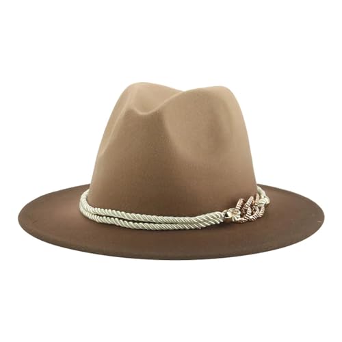 Mnjyihy Fedora Hüte Für Damen Gefilzte Herren Kappen Farbverlauf Gürtelband Panama Hüte brown 56 58cm von Mnjyihy