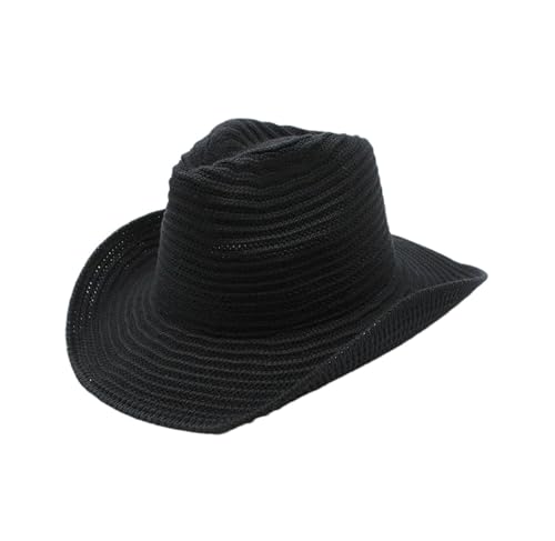 Mnjyihy Frauen Männer Western Cowboy Hut Jazz Zylinder Hut Gestrickte Große Krempe Filz Kappe Trilby Breite Krempe Fedora Outdoor Sonnenhut Black 56 58cm von Mnjyihy