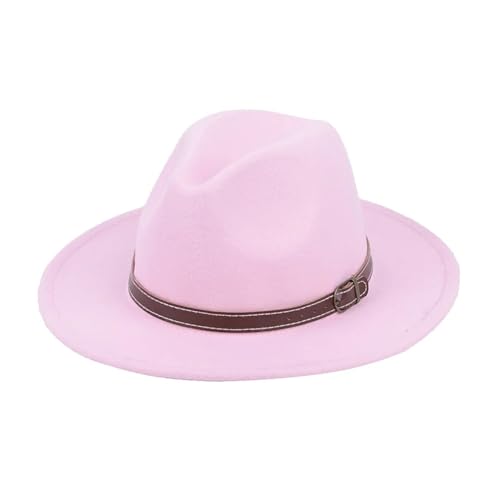 Mnjyihy Frauen Männer Wollfilz Fedora Hüte Mit Gürtel Schnalle Vintage Mode Jazz Kappe Breite Krempe Panama Hut pnnrk 59to60cm von Mnjyihy