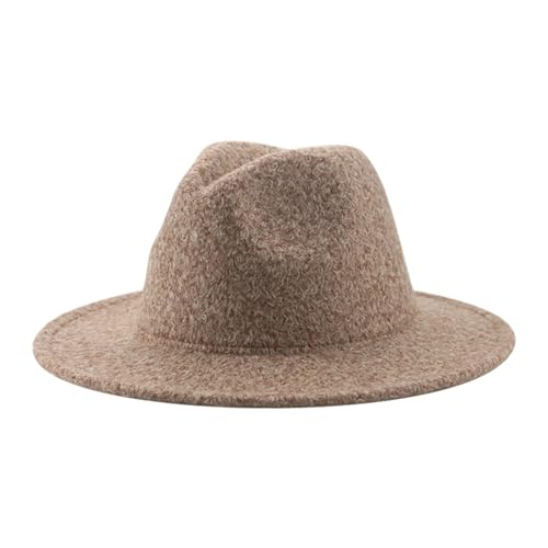 Mnjyihy Frauen Mann Wolle Fedoras Hüte Solide Casual Vintage Panama Breite Krempe Western Cowboy Wolle Hüte Sombrero khaki 56 58cm von Mnjyihy