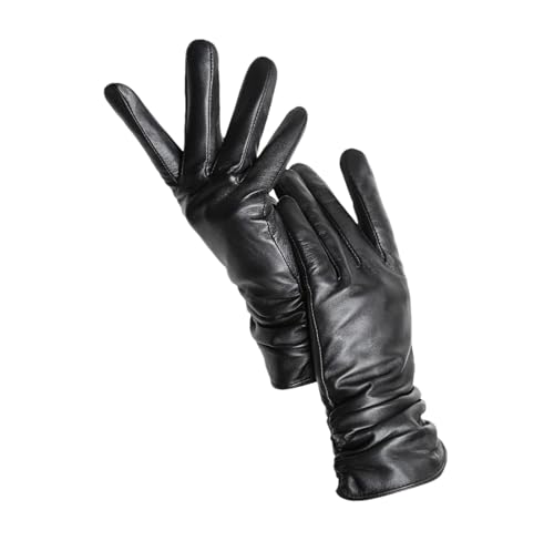 Mnjyihy Kurze Damen Handschuhe Aus Schaffell Fest Warm Plus Fleece Dünne Fahr Lederhandschuhe Black Standard 7.5 von Mnjyihy