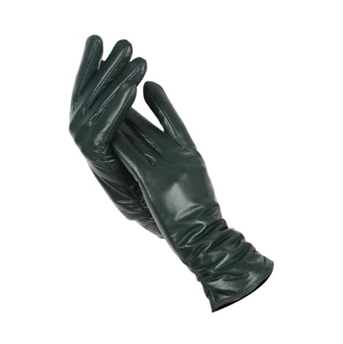 Mnjyihy Kurze Damen Handschuhe Aus Schaffell Fest Warm Plus Fleece Dünne Fahr Lederhandschuhe Dark EN8 Standard 6.5 von Mnjyihy