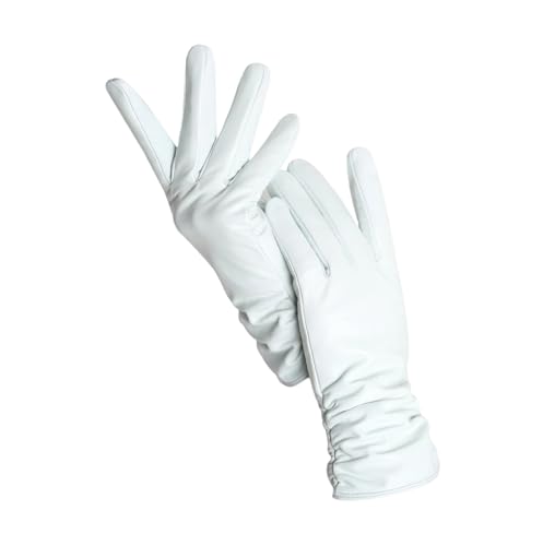 Mnjyihy Kurze Damen Handschuhe Aus Schaffell Fest Warm Plus Fleece Dünne Fahr Lederhandschuhe White Standard 6.5 von Mnjyihy