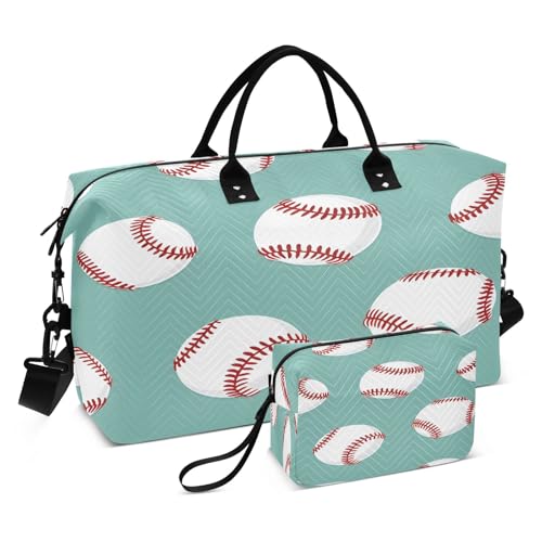 Baseball-Reisetasche mit Kulturbeutel und verstellbarem Gurt, für Reisen, Fitnessstudio, Yoga, Wochenende, Hellblau, mehrfarbig, Einheitsgröße, Kulturbeutel von Mnsruu