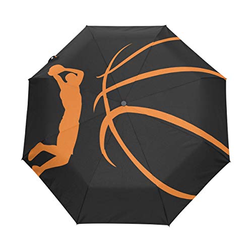 Basketball Muster Kompaktschirm, Auto Open Close Travel Taschenschirm, Winddichter, schnell trocknender Regenschirm, Rutschfester Griff für einfaches Tragen von Mnsruu