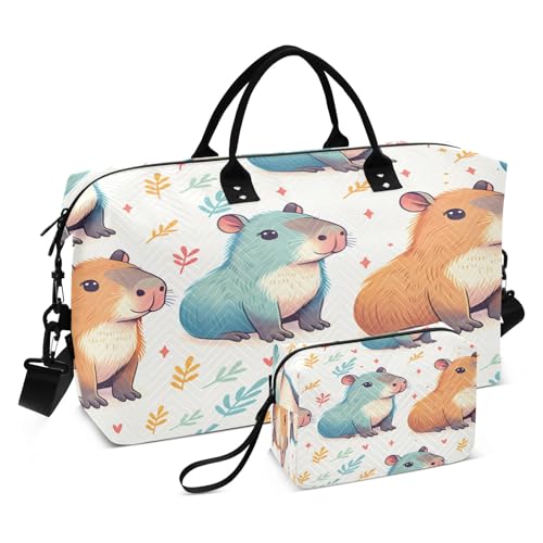 Capybara Reisetasche mit Kulturbeutel und verstellbarem Gurt, für Reisen, Fitnessstudio, Yoga, Wochenende, Blau, mehrfarbig, Einheitsgröße, Kulturbeutel von Mnsruu
