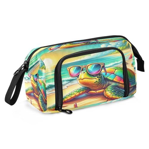 Federmäppchen mit großem Fassungsvermögen. Die Schildkröte mit Sonnenbrille ist im Urlaub am Strand, Federmäppchen, Stiftebox, Schreibwaren-Tasche, Make-up-Tasche, Büro-Organizer für Erwachsene, Die Federmäppchen mit großem Fassungsvermögen. Die Schildkröte mit Sonnenbrille ist im Urlaub am Strand, Federmäppchen, Stiftebox, Schreibwaren-Tasche, Make-up-Tasche, Büro-Organizer für Erwachsene, Die von Mnsruu