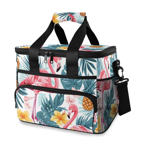 Flamingo Palmblätter Ananas Kühltasche Groß Isolierte Lunchtasche Picknick Kühltasche 15L 24 Dosen Wasserdichte Thermotasche für Erwachsene Männer Frauen von Mnsruu