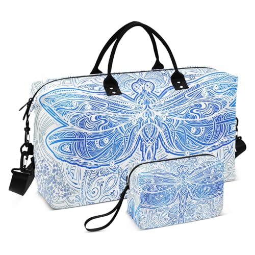 Große Reisetasche, Mandala-Blau, Libellen-Wochenend-Reisetasche für Damen und Herren, Gepäcktasche mit Trolleyhülle, Flugzeug-Reiseutensilien zum Fliegen, #03, Einheitsgröße, modisch von Mnsruu