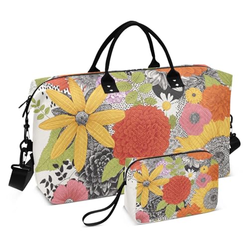 Große Reisetasche, Motiv: Peace Love Sunflower Daisy Retro Weekender Reisetasche für Damen und Herren, Gepäcktasche mit Trolleyhülle, Flugzeug-Reiseutensilien zum Fliegen, #01, Einheitsgröße, modisch von Mnsruu