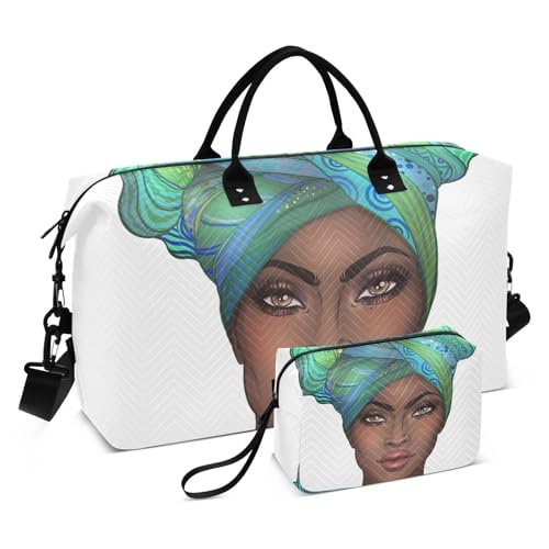 Große Reisetasche, afrikanische amerikanische Frau, weiß, Wochenend-Reisetasche für Damen und Herren, Gepäcktasche mit Trolleyhülle, Flugzeug-Reiseutensilien zum Fliegen, #01, Einheitsgröße, modisch von Mnsruu