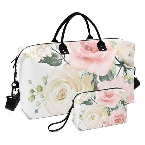 Große Reisetasche, rosa Rose und Hortensien, Wochenend-Reisetasche für Damen und Herren, Gepäcktasche mit Trolleyhülle, Flugzeug-Reiseutensilien zum Fliegen, #01, Einheitsgröße, modisch von Mnsruu