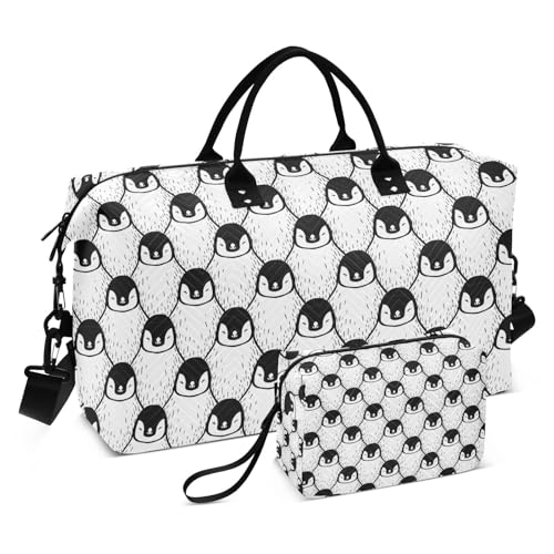 Große Reisetasche, weiß, schwarz, Cartoon-Winter-Pinguine, Wochenend-Reisetasche für Damen und Herren, Gepäcktasche mit Trolleyhülle, Flugzeug-Reiseutensilien zum Fliegen, #05, Einheitsgröße, modisch von Mnsruu