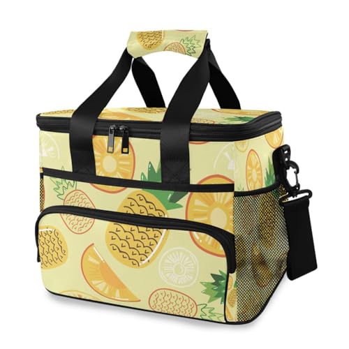 Kawaii Tropische Früchte Gelbe Ananas Kühltasche Wärmeisolierte Picknicktasche Große Auslaufsichere Kühltasche Lunchbox für Erwachsene Männer Frauen von Mnsruu