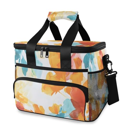 Kühltasche mit Batikfärbung, groß, isoliert, für Picknick, Kühltasche, 15 l, 24 Dosen, wasserdicht, Thermotasche für Erwachsene, Männer, Frauen, Gelb / Orange von Mnsruu