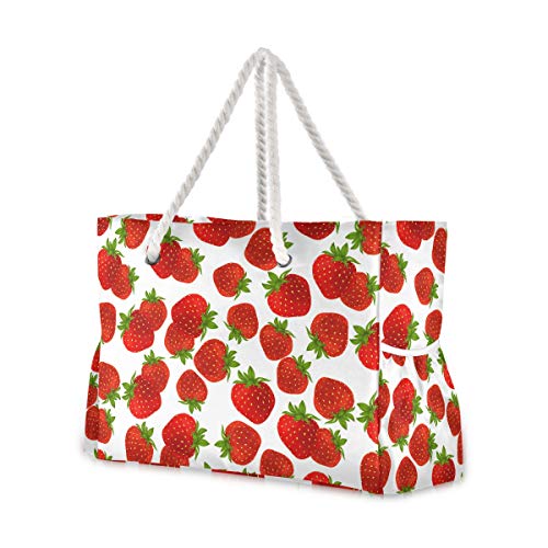 Mnsruu Extra große Damen-Strandtasche, Organizer-Tasche für Urlaub, Picknick, Erdbeerfrucht-Muster, Umhängetasche, Reisetasche, Turnbeutel Mnsruu Extra große Damen-Strandtasche, Organizer-Tasche für Urlaub, Picknick, Erdbeerfrucht-Muster, Umhängetasche, Reisetasche, Turnbeutel von Mnsruu