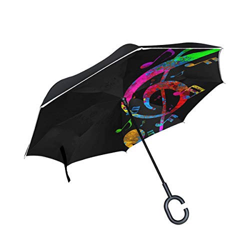 MNSRUU Regenschirm, umkehrbar, Bunte Musiknoten, doppellagiger, gerader Regenschirm, UV-Schutz, Winddicht, Reise-Regenschirm mit C-förmigem Griff MNSRUU Regenschirm, umkehrbar, Bunte Musiknoten, doppellagiger, gerader Regenschirm, UV-Schutz, Winddicht, Reise-Regenschirm mit C-förmigem Griff von Mnsruu