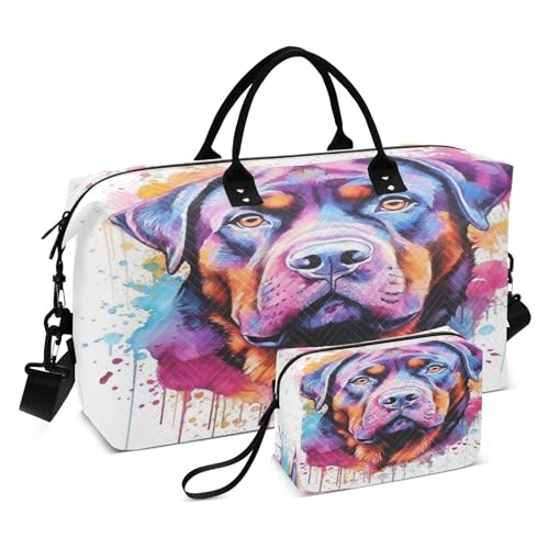 Magic Dog Reisetasche mit Kulturbeutel und verstellbarem Gurt für Reisen, Fitnessstudio, Yoga, Wochenende, mehrfarbig, Einheitsgröße, Kulturbeutel von Mnsruu