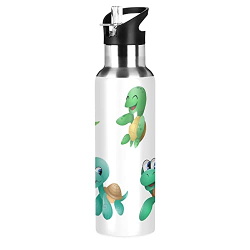 Mnsruu Cartoon Süße Schildkröte Schildkröte Trinkflasche Wasserflasche mit Strohhalm für Sport, 600ML Thermosflasche BPA-frei Isolierflasche Edelstahl 18/8 für Kinder Wandern Schule von Mnsruu