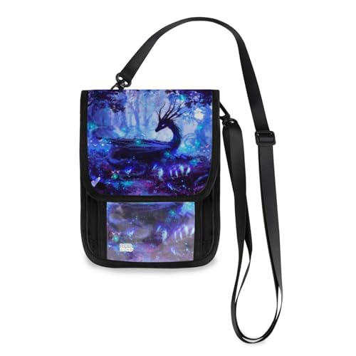 Mnsruu Dragon Night Forest Reisebrieftasche, Reisepasshalter, Kreditkartenhalter, Tasche, Unisex, Crossbody-Börse, Reisebrieftasche mit verstellbarem Riemen, #01, Einheitsgröße, modisch von Mnsruu