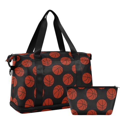 Mnsruu Große Weekender Übernachtungstasche, Reisetasche mit Schuhfach und Nasstasche, Basketball, schwarz, Turnbeutel mit Kulturbeutel, #02, Einheitsgröße, modisch von Mnsruu