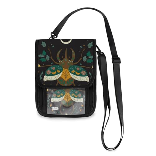 Mnsruu Käfer im Boho-Stil Reisebrieftasche Reisepass Halter Kreditkarte Gadget Halter Pouch Bag Unisex Crossbody Wallet Travel Neck Wallet mit verstellbarem Riemen, #01, Einheitsgröße, modisch von Mnsruu