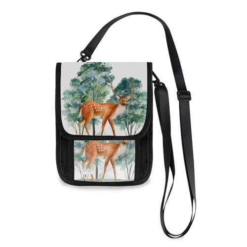 Mnsruu Reisebrieftasche, Reisepasshalter, Kreditkartenetui, Unisex, Crossbody-Börse, Reisebrieftasche mit verstellbarem Riemen, Motiv: Hirsch und Wald, Weiß, #01, Einheitsgröße, modisch von Mnsruu