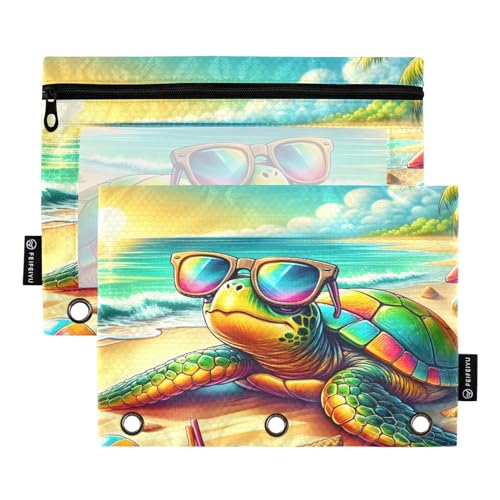 Mnsruu Schildkröte trägt Sonnenbrille 3-Ringbuch Bleistiftbeutel mit Reißverschluss, transparentes Fenster, Schreibwarentasche zur Aufbewahrung von Schul- und Bürobedarf, 2 Stück, mehrfarbig, von Mnsruu