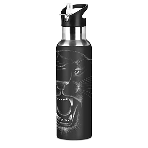 Mnsruu Schwarz Weiß Tier Panther Leopard Trinkflasche Wasserflasche mit Strohhalm für Sport, 600ML Thermosflasche BPA-frei Isolierflasche Edelstahl 18/8 für Kinder Wandern Schule Mnsruu Schwarz Weiß Tier Panther Leopard Trinkflasche Wasserflasche mit Strohhalm für Sport, 600ML Thermosflasche BPA-frei Isolierflasche Edelstahl 18/8 für Kinder Wandern Schule von Mnsruu