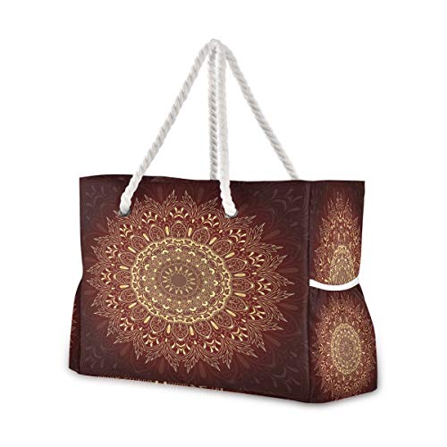 Mnsruu Strandtasche XXL Indian Lotus Schulter Strand Tote Baumwolle Seil Griffe Reise Tote Tasche für Frauen Mnsruu Strandtasche XXL Indian Lotus Schulter Strand Tote Baumwolle Seil Griffe Reise Tote Tasche für Frauen von Mnsruu