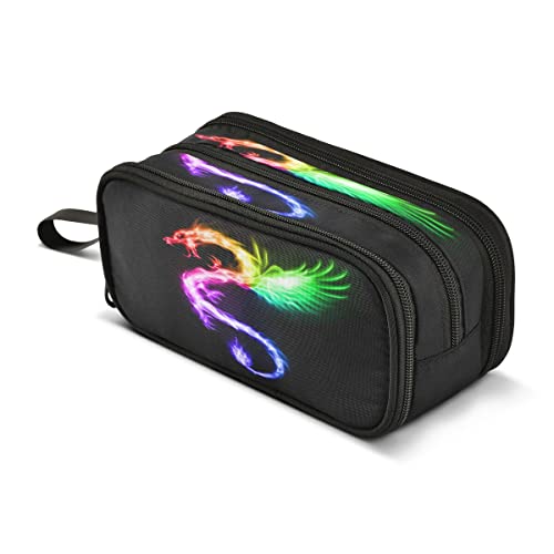 Regenbogen Feuerdrache Federmäppchen 3 Fächer Stifttasche Tasche Halter Box Schule Tragbare Schreibwaren Aufbewahrungstasche für Mädchen Jungen von Mnsruu