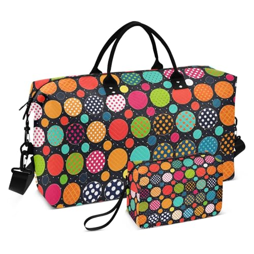 Reisetasche, Sporttasche, Retro, bunte Punkte, Wochenendtasche für Damen, mit Kulturbeutel, Reisetasche, Schwimmtasche, Multi 35, Einheitsgröße Reisetasche, Sporttasche, Retro, bunte Punkte, Wochenendtasche für Damen, mit Kulturbeutel, Reisetasche, Schwimmtasche, Multi 35, Einheitsgröße von Mnsruu