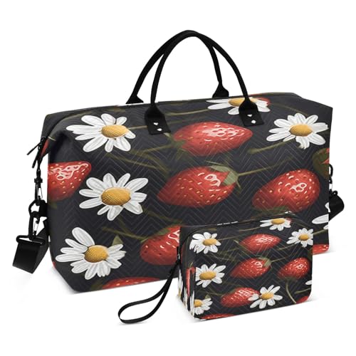 Reisetasche mit Gänseblümchen und Erdbeere, für Fitnessstudio, Yoga, Handgepäcktasche für Männer und Frauen, Wochenendtasche, Gänseblümchen und Erdbeere, Einheitsgröße, Reisetasche von Mnsruu