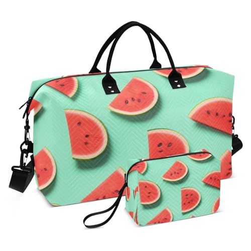 Reisetasche mit Wassermelonen-Hintergrund, für Fitnessstudio, Yoga, Handgepäck, für Männer und Frauen, Wochenendtasche, Wassermelonen-Blaugrün, Einheitsgröße, Reisetasche von Mnsruu