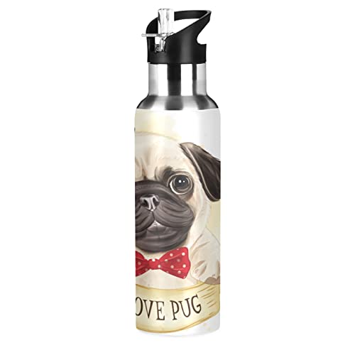 Süßer Mops Hund Aquarell Trinkflasche Wasserflasche mit Strohhalm für Sport, 600ML Thermosflasche BPA-frei Isolierflasche Edelstahl 18/8 für Kinder Wandern Schule Süßer Mops Hund Aquarell Trinkflasche Wasserflasche mit Strohhalm für Sport, 600ML Thermosflasche BPA-frei Isolierflasche Edelstahl 18/8 für Kinder Wandern Schule von Mnsruu