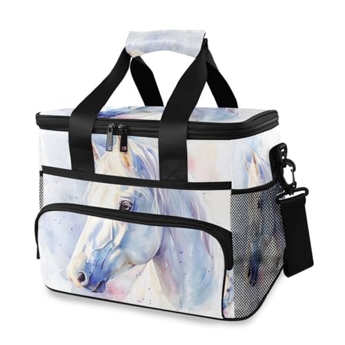 White Horse Unicron Aquarell-Kühltasche, groß, isolierte Lunchtasche, Picknick-Kühltasche, 15 l, 24 Dosen, wasserdichte Thermotasche für Erwachsene, Männer und Frauen von Mnsruu