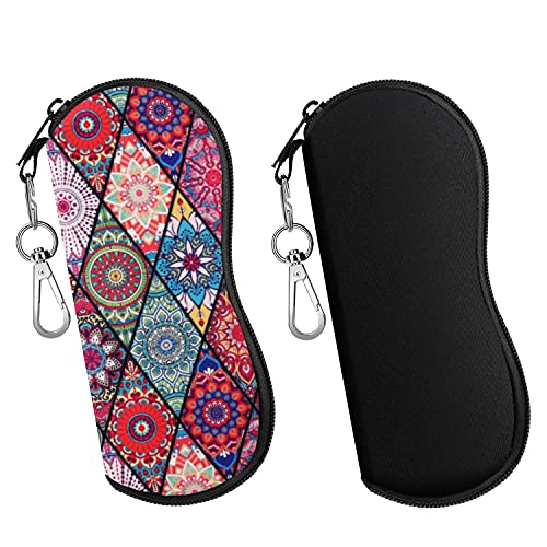 MoKo Brillenetui, 2 Stück Leicht Neopren Reißverschluss Sonnenbrille Tasche mit Gürtelclip für Brillen Rahmen Tragbare Case für Schlüssel Bleistifte Karten, Schwarz+Rautenförmig Stechapfel MoKo Brillenetui, 2 Stück Leicht Neopren Reißverschluss Sonnenbrille Tasche mit Gürtelclip für Brillen Rahmen Tragbare Case für Schlüssel Bleistifte Karten, Schwarz+Rautenförmig Stechapfel von MoKo