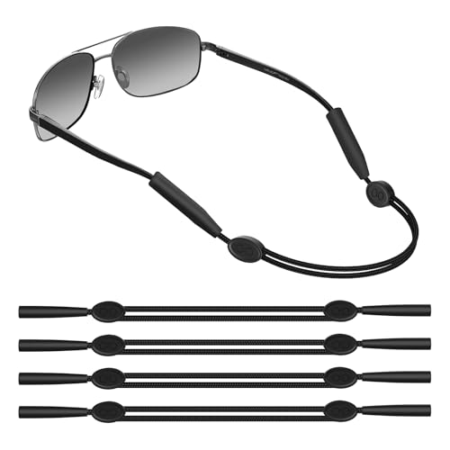 MoKo Einstellbare Brillenhalterung für Damen Herren, 4 Stück Silikon Brillenbänder Brillenkettenhalter, Universal Sonnenbrillenband Brillenkette Sportbrillenhalterung für Breite Schmale Bügel, Schwarz von MoKo