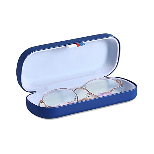 MoKo Hardcase Brillenetui, PU Leder Brillenetui Kratzfeste Tragbare Brillenbox mit Reinigungstuch Hartschalen Etui Brillenorganizer Brillenaufbewahrung für Sonnenbrille Lesebrille - Blau von MoKo
