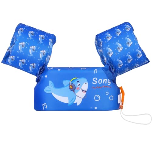 MoKo Kinder Schwimmflügel, Cartoon Schwimmende Badeanzug Schwimmtraining Jacke Schwimmflügel mit Schnalle für Jungen Mädchen, 20 bis 50 lb - Blau & Hai von MoKo