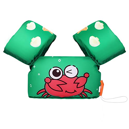 MoKo Kinder Schwimmflügel, Cartoon Schwimmende Badeanzug Schwimmtraining Jacke Schwimmflügel mit Sicherheitsschnalle für Jungen Mädchen - Grün & Krabben von MoKo