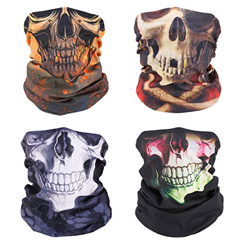 MoKo Multifunktionstuch, 4 Pack UV Sonnenschutz Bandana Halloween Schädel Nahtlos Atmungsaktiv Sturmhaube Kopfbedeckung Radfahren Skifahren Schlauchtuch Halstuch für Herren Damen - Bunt von MoKo