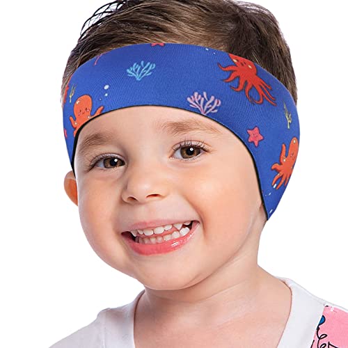 MoKo Schwimmen Stirnband, Neopren Schwimmband Ohrenband Wasserdichtes Kopfband Haarband mit Hohe Elastizität Ohrenschutz Band für Kinder Alter 1-2, S Größe - Blaue Krake von MoKo