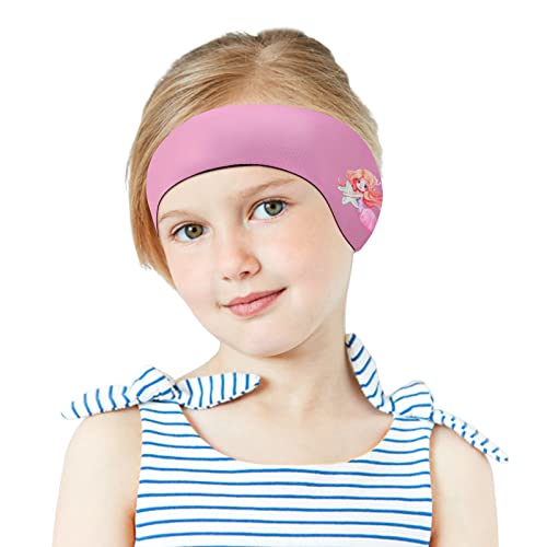 MoKo Schwimmen Stirnband, Neopren Schwimmband Ohrenband Wasserdichtes Kopfband Haarband mit Hohe Elastizität Ohrenschutz Band für Kinder Alter 3-9, M Größe - Rosa&Meerjungfrau von MoKo