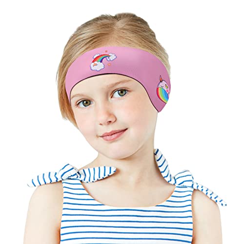 MoKo Schwimmen Stirnband, Neopren Schwimmband Ohrenband Wasserdichtes Kopfband Haarband mit Hohe Elastizität Ohrenschutz Band für Kinder Alter 3-9, M Größe - Rosa&Wal von MoKo