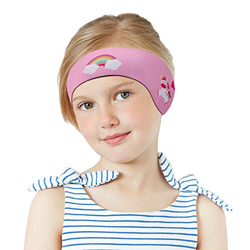 MoKo Schwimmen Stirnband, Neopren Schwimmband Ohrenband Wasserdichtes Kopfband Haarband mit Hohe Elastizität und Klettverschluss Ohrenschutz Band für Kinder Alter 1-2, S Größe - Rosa von MoKo
